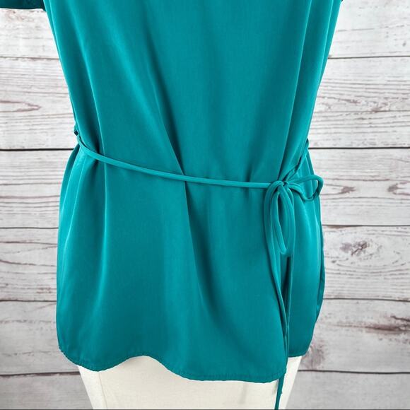 Paisley and Ivy teal blouse silky with thin tie belt - Picture 3 of 10